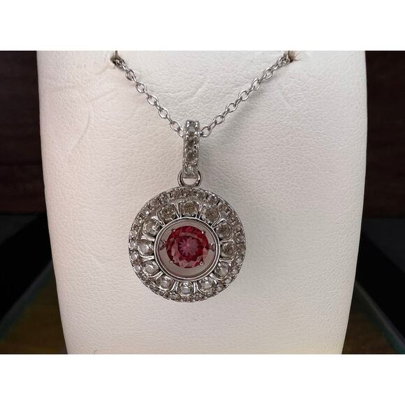 Pink tourmaline white topaz pendant necklace in platinum over 925 silver - Picture 10 of 16
